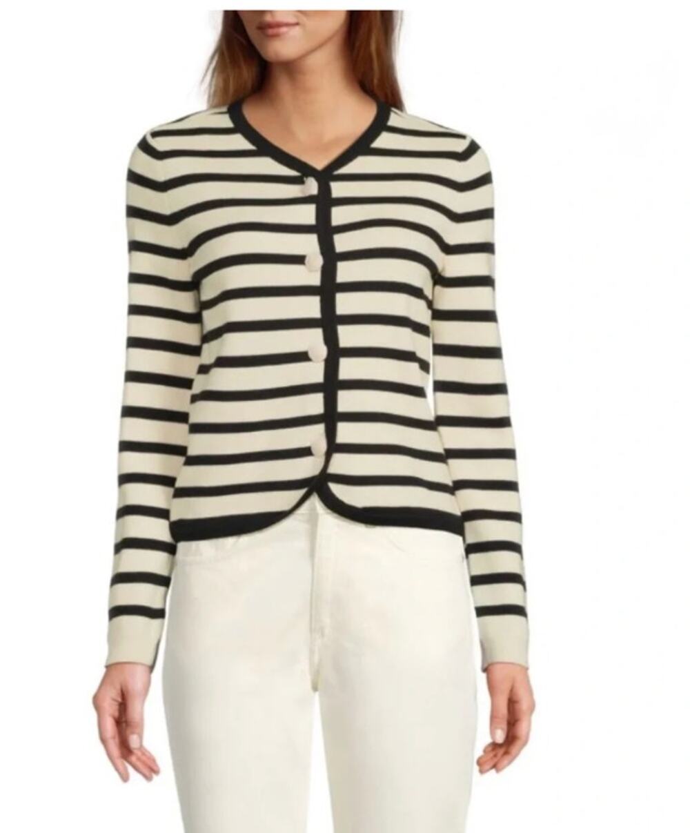 Rag & Bone Dee Stripe Black and Cream Cardigan Sweater XS